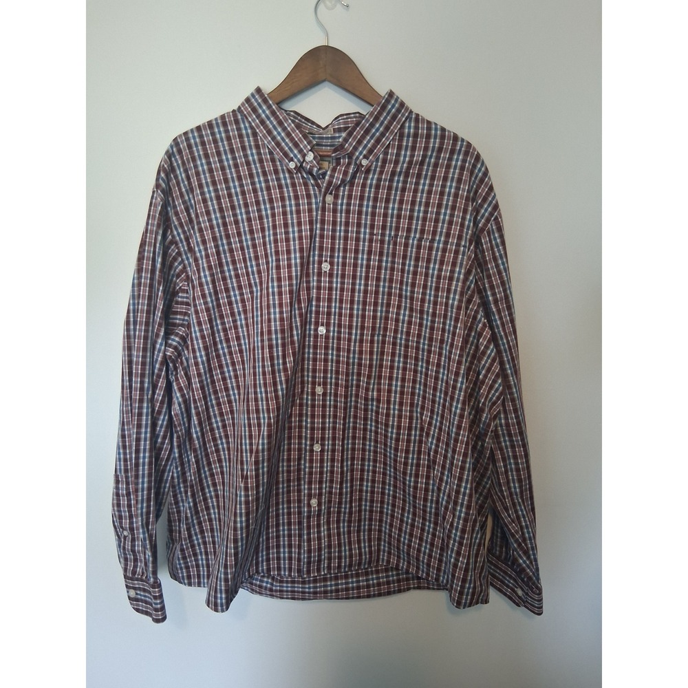 Rugged Duluth Trading Co Button Down Shirt Mens 2XL Burgundy Plaid Untucked Fit